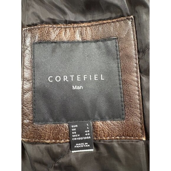 Cortefiel soft Leather bomber Jacket size 46 / XL US color Brown Vintage - Picture 2 of 5